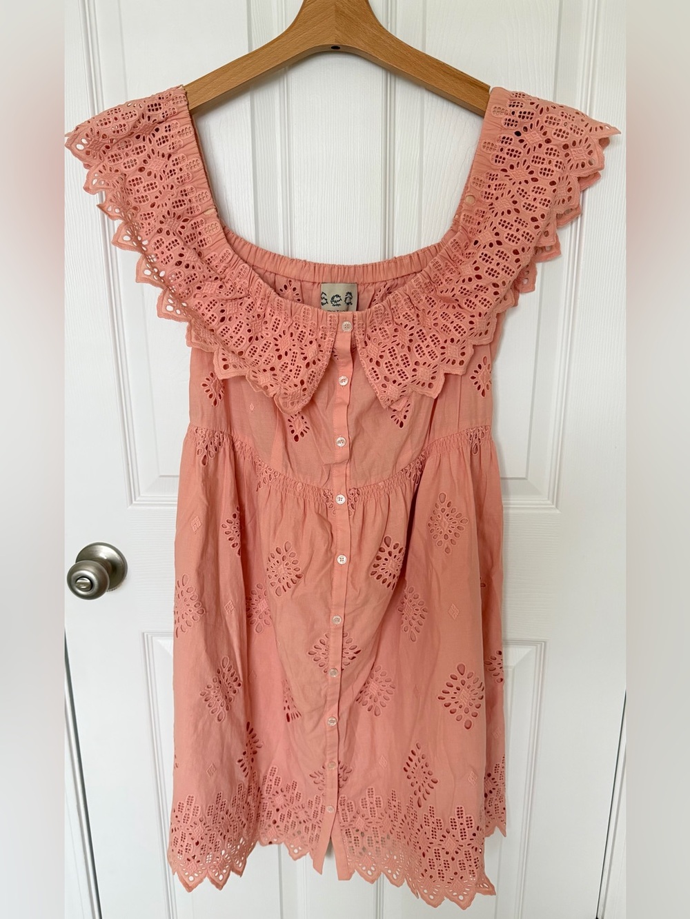 Sea NY Coral Eyelet Button-Front Women’s Mini Dress - size S